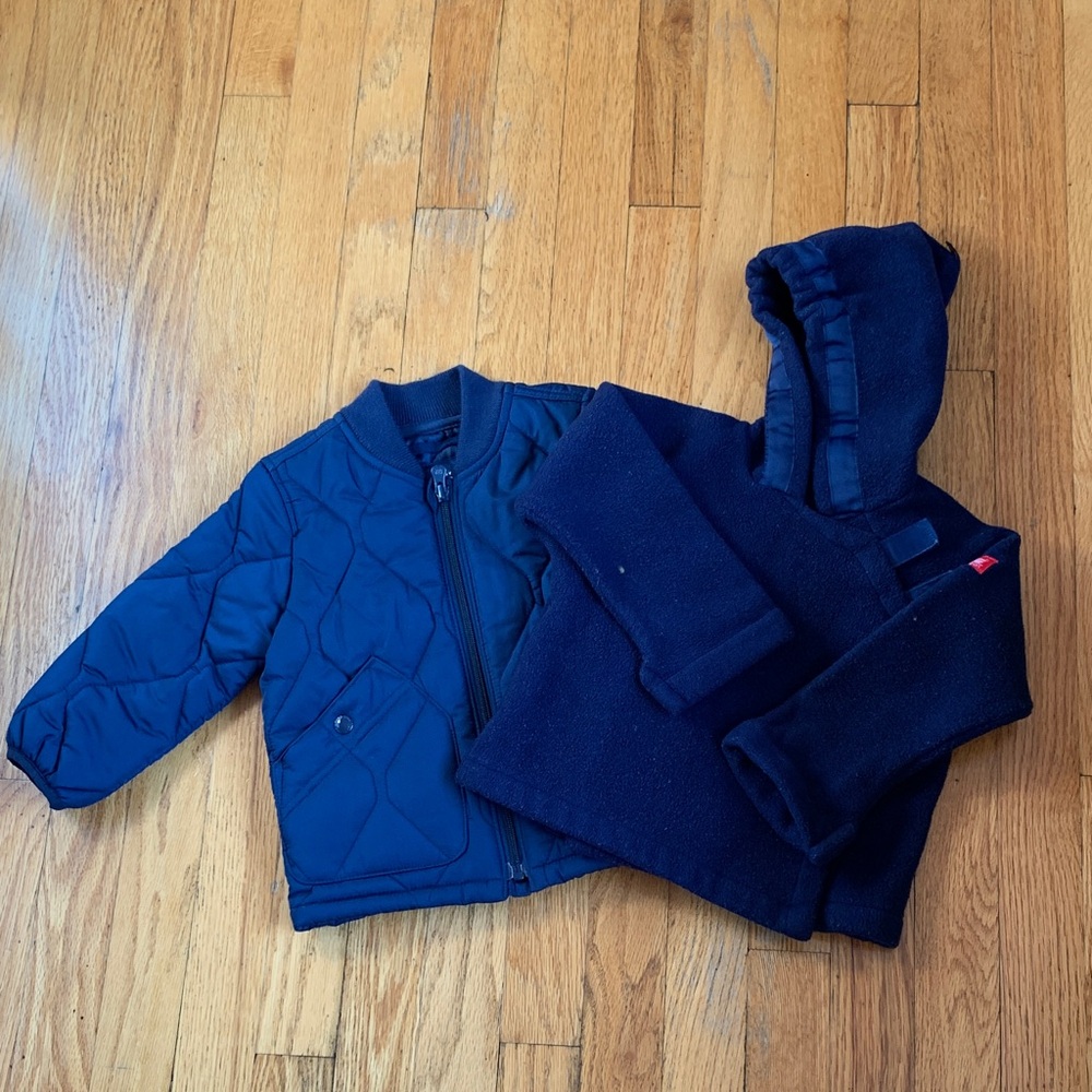 GAP Navy Blue Quilted Jacket and Unisex Hooded Fleece Jacket baby 18-24 months